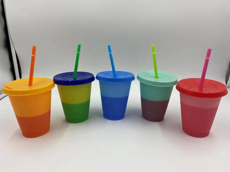Artrylin Plastic Kids Cups with Lids and Straws - 5 Pack 24 oz Reusable  Tumbler with Straw  Color Changing Cup with Lid Adults Bulk Travel Tumblers  Drinking Cups for Cold Coffee 