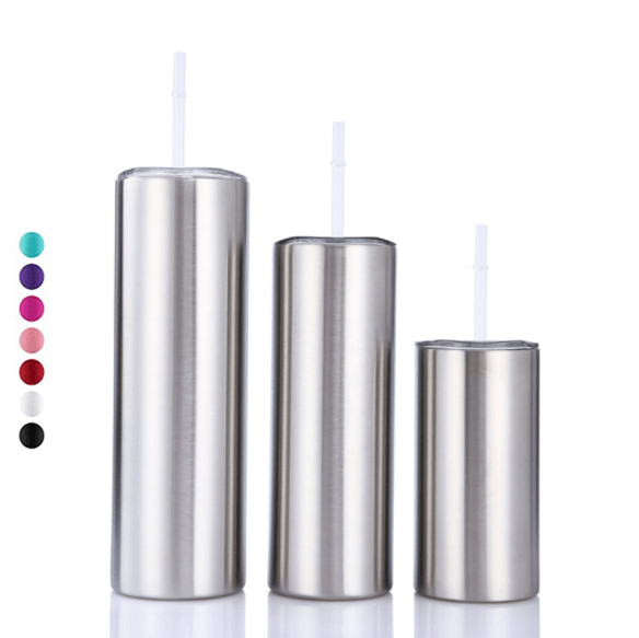 20oz 30oz Skinny Straight Tumblers Stainless Steel With Lid And Plastic Straw