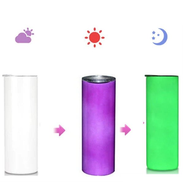 20Oz Glitter Uv Glowing Color Changing And Glow In The Dark Skinny Straight Sublimation Blanks Tumblers