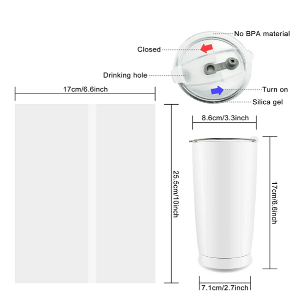 20oz Regular Sublimation Blanks White +Shrink bag tumbler with lid and straw