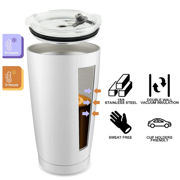 20oz Regular Sublimation Blanks White +Shrink bag tumbler with lid and straw