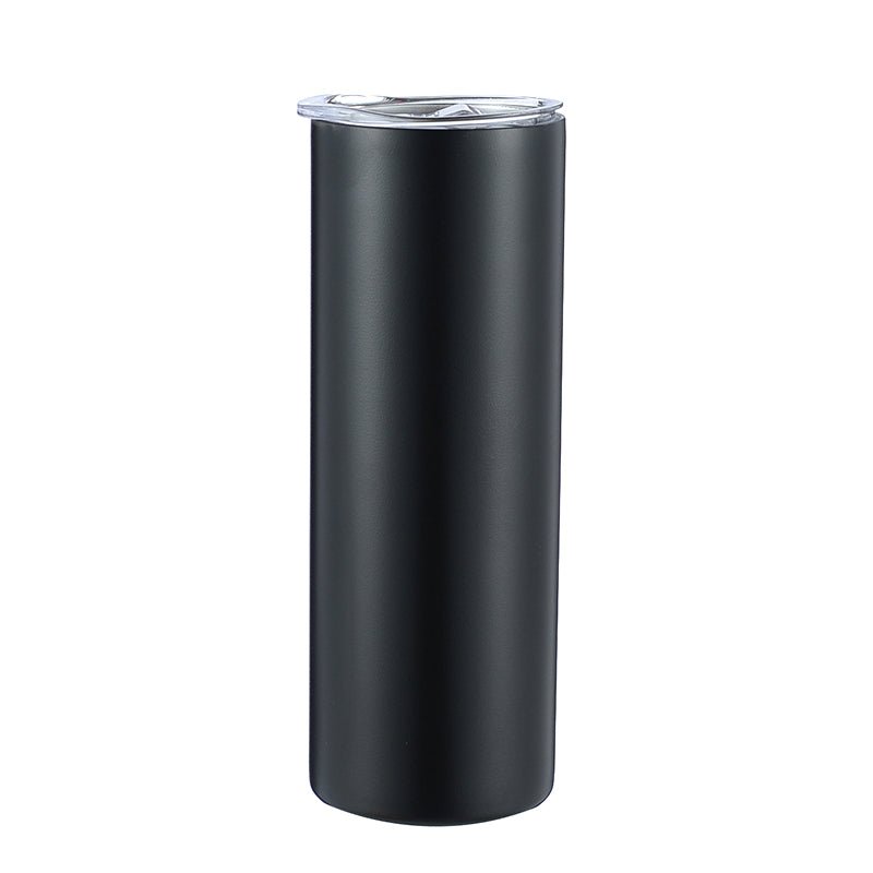 20oz skinny tumbler black white stainless steel double wall insulaiton with lid and straw