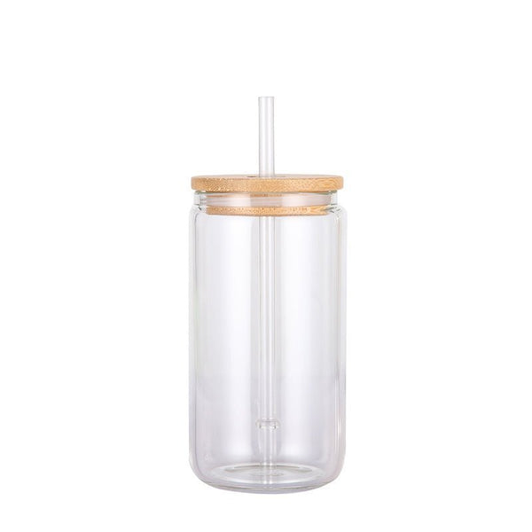 Case of 16/32/50pcs 16oz Glass Tumbler With Straw Beer Can Shaped Glasses with Bamboo Lids and Straw - Glass Cups, Beer Glasses, Cute Tumbler Cup