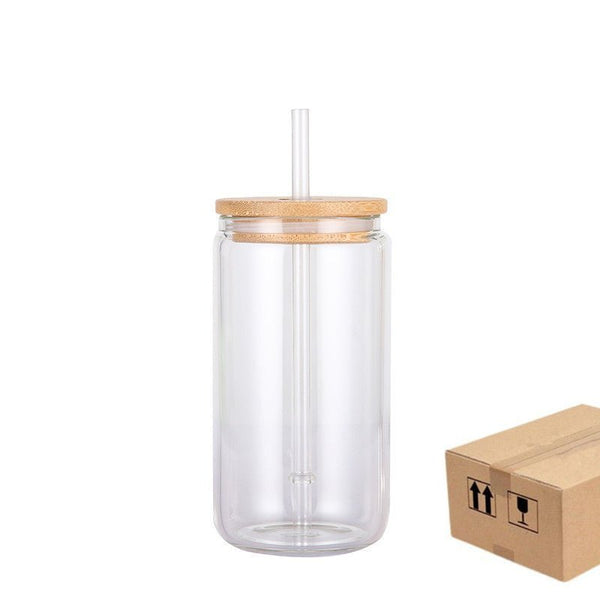 Case of 16/32/50pcs 16oz Glass Tumbler With Straw Beer Can Shaped Glasses with Bamboo Lids and Straw - Glass Cups, Beer Glasses, Cute Tumbler Cup