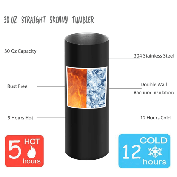 Case of 20oz&30oz Matte Straight Skinny Tumblers in Bulk Stainless Steel Tumblers in Black