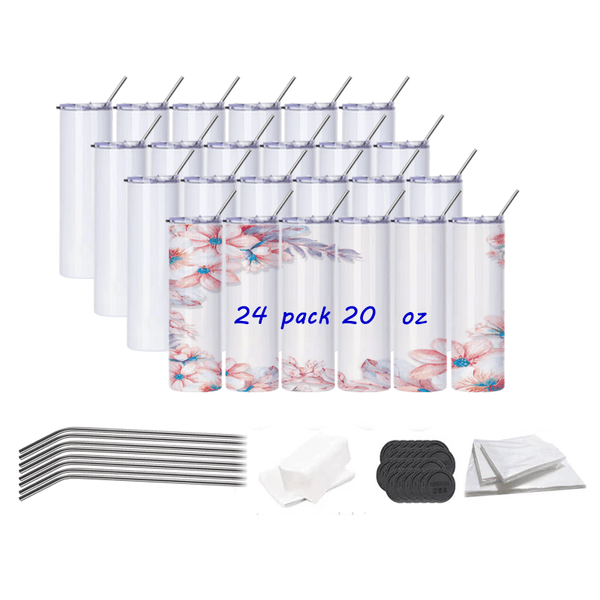 Case of 48/24 * 20oz Sublimation Skiny Straight Tumbler with Plastic/Stainless Steel Straw - Tumblerbulk