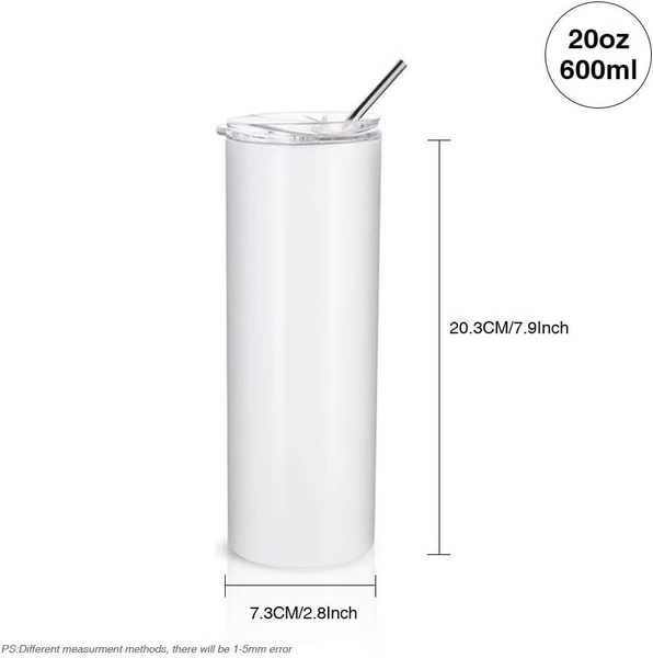 Case of  48/24 * 20oz Sublimation Skiny  Straight Tumbler with Plastic/Stainless Steel Straw