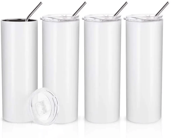 Case of 48/24 * 20oz Sublimation Skiny Straight Tumbler with Plastic/Stainless Steel Straw - Tumblerbulk