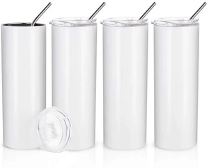 Case of  48/24 * 20oz Sublimation Skiny  Straight Tumbler with Plastic/Stainless Steel Straw