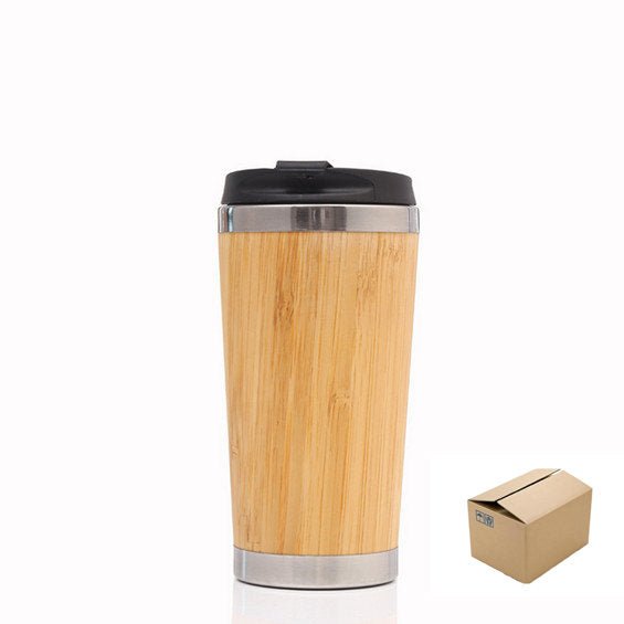 Practical Bamboo Coffee Mug Stainless Steel Wooden Coffee Tea Cup Insulated  12oz
