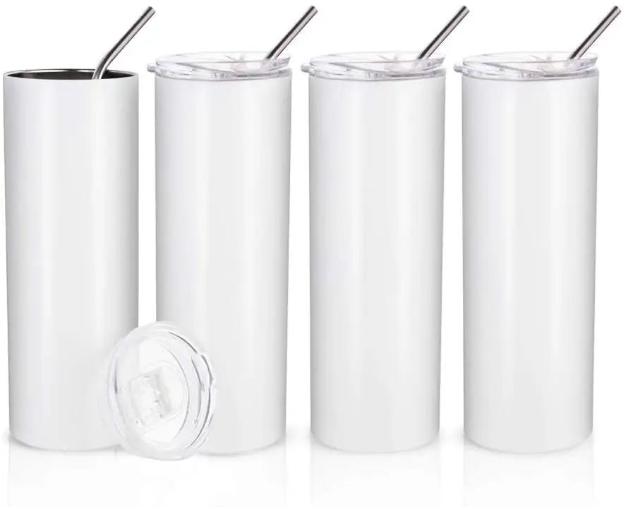 AGH 10 oz White Sublimation Tumblers Blanks, 6 Pack Straight Stainless  Steel Tumbler with Splash-proof Slide Lid and Metal Straw, Straw Brush,  Double