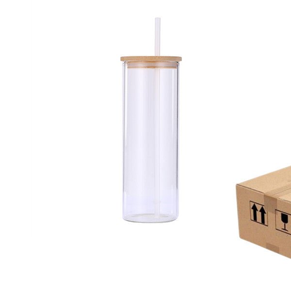 12oz Double Walled Glass Tumbler Blank Can Sublimation Bamboo Lid and Straw