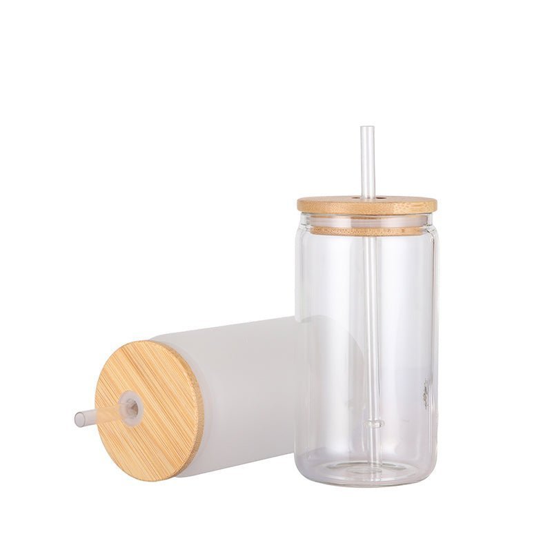 LotFancy 6Pcs Glass Cups with Bamboo Lids and Glass Straw, 16oz Can Shaped Drinking  Glasses 