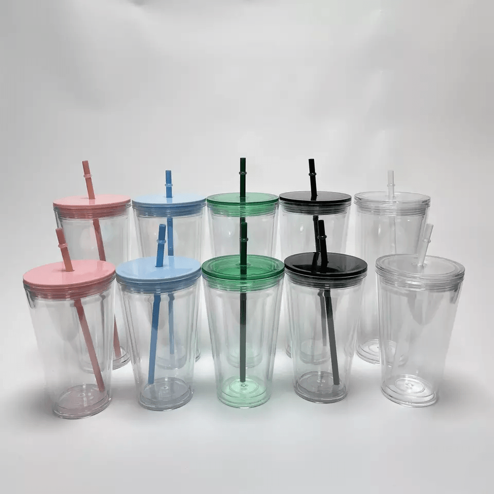 Tumblers with Lids and Straws.24 oz Clear Pastel Colored Plastic Acrylic  Travel Tumblers Cups.Double Wall Insulated Matte Reusable Tumblers Bulk for