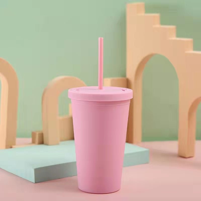 Tumblers with Lids (4 pack) 22oz Pastel Colored Acrylic Cups with Lids and  Straws | Double Wall Matte Plastic Bulk Tumblers With FREE Straw Cleaner!