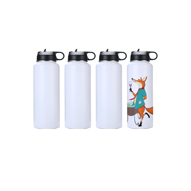 Sublimation Sports Water Bottles White With Wide Mouth Handle Cap