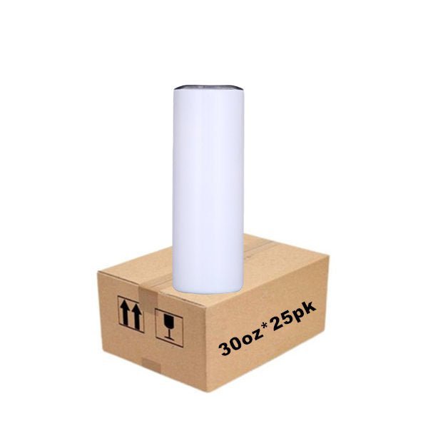25 Qty Pack, Sublimation Blanks, Sublimation Tumblers, 30 Oz. STRAIGHT  Stainless Steel, Slider Lid, Straw, With or W/out Shrink Wrap, RTS 